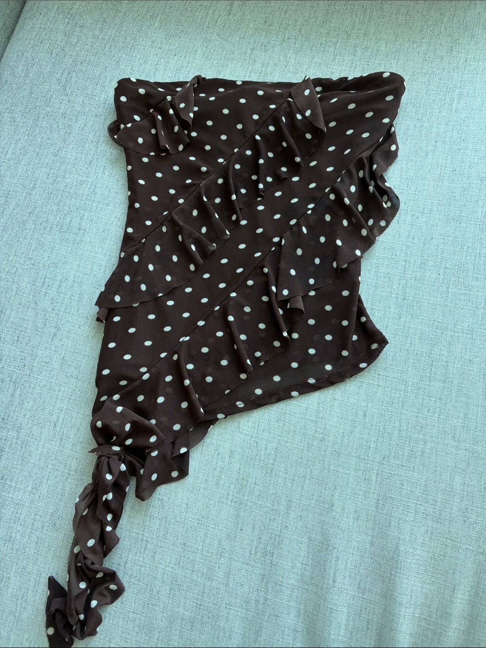 thirty-one Brown Polka Dot Ruffle Asymmetric Camisole